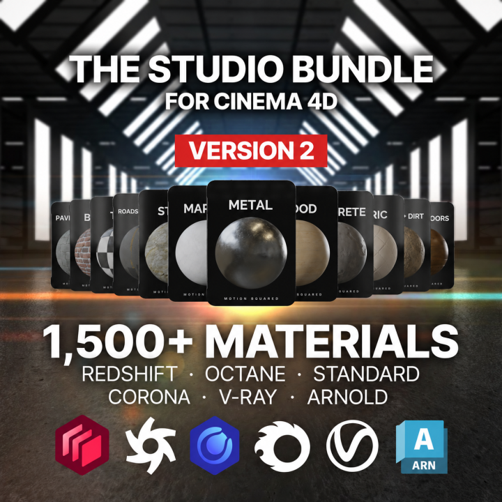 Cinema 4D Studio Bundle V2 — 1,500+ materials for Redshift, Octane, Standard, Corona, V-Ray and Arnold